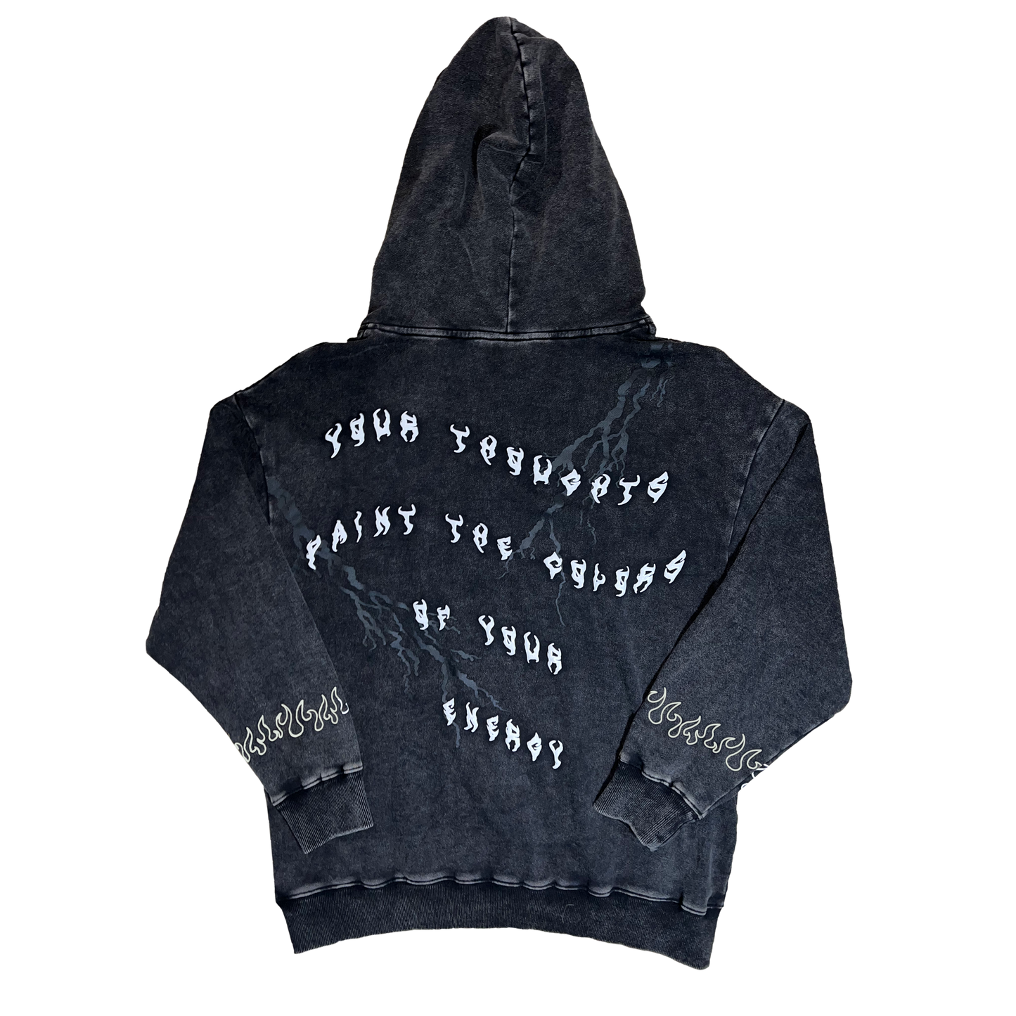 Puff Print Black Acid Washed nofear Hoodie