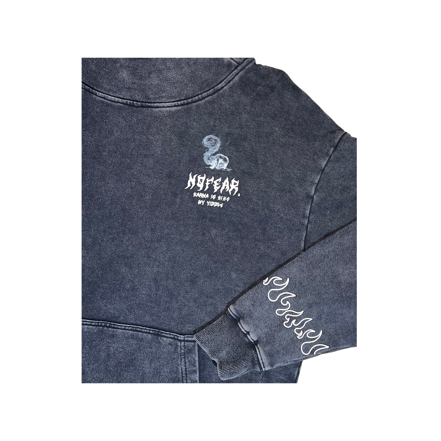 Puff Print Black Acid Washed nofear Hoodie